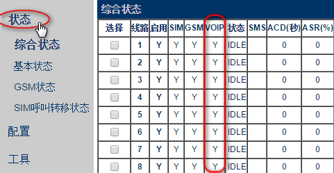 VoIP 状态为Y