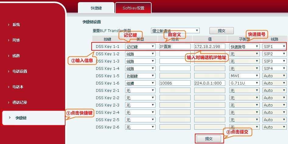 DSS KEY键IIP直拨设置
