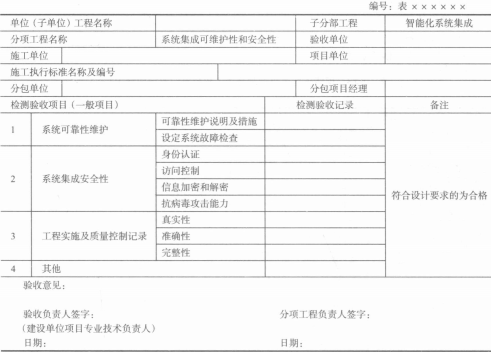 系统集成可维护性和安全性分项工程质量验收记录表