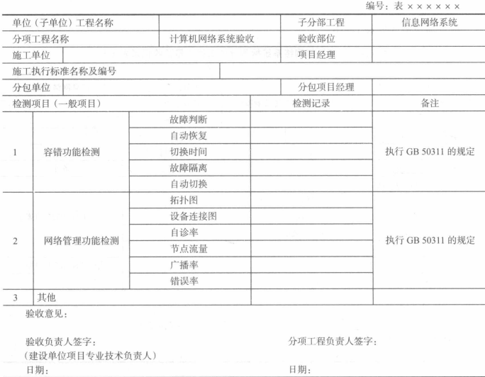 计算机网络系统检测分项工程质量验收记录表（2）