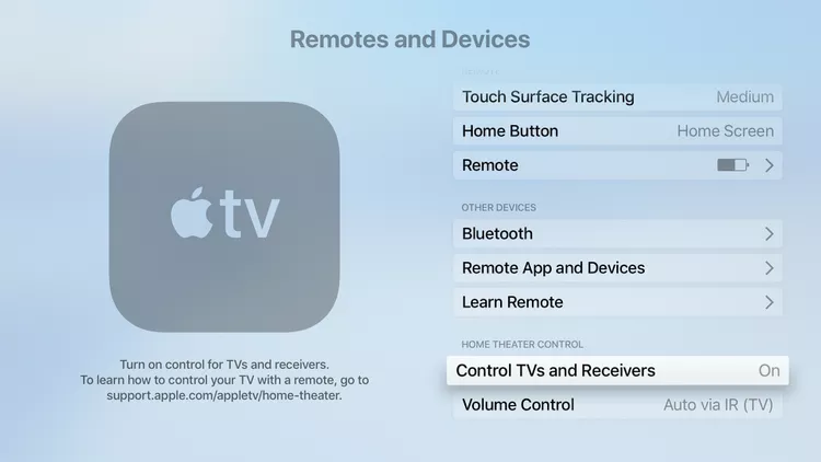 允许Apple TV控制HDTV的设置