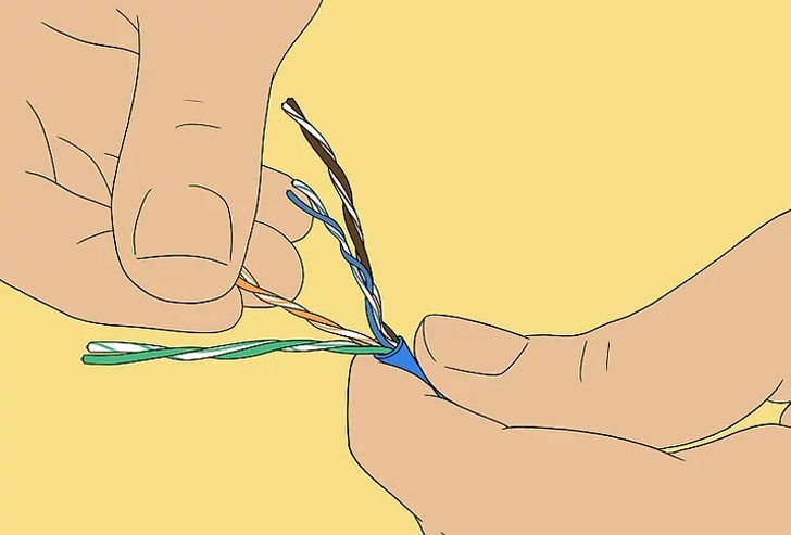 将双绞线一直解开到护套上