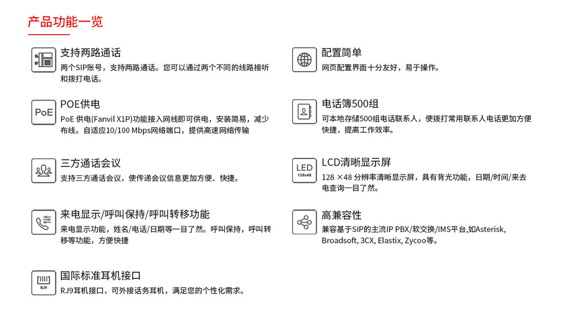 方位fanvil网络电话机X1/X1P-功能展示